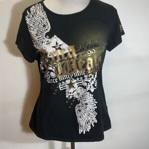 Rocawear Women’s Black Graphic Foil Top Size 1X Hip Hop Y2K Streetwear